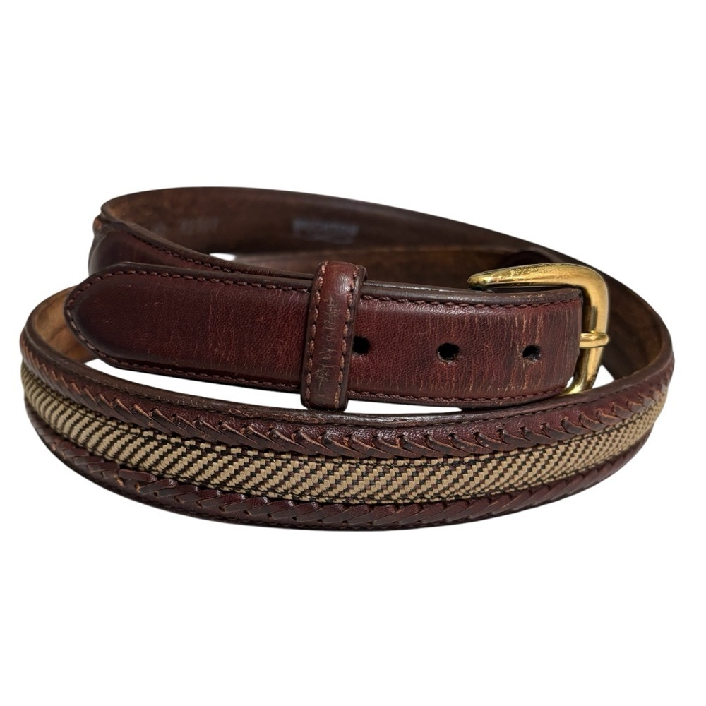 Brighton Camden Brown Woven Leather Belt Solid Brass Buckle Men's Size 42